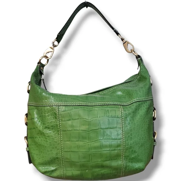 ANTONIO MELANI Green Hobo Y2K Crocodile Embossed Leather Shoulder Bag - Picture 2 of 13